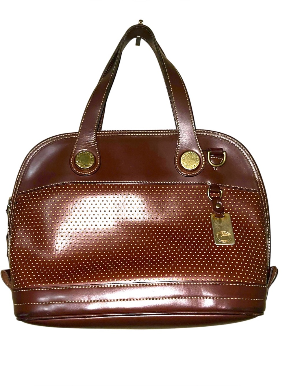 DOONEY & BOURKE Vintage Brown Perforated Cabrio Leather Hand Bag - Picture 2 of 6